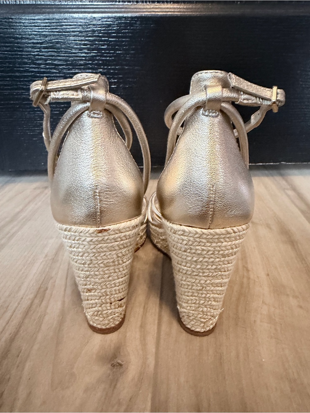 PAIGE Metallic Gold Espadrille Wedge Sandals with Ankle Strap - Picture 11 of 13